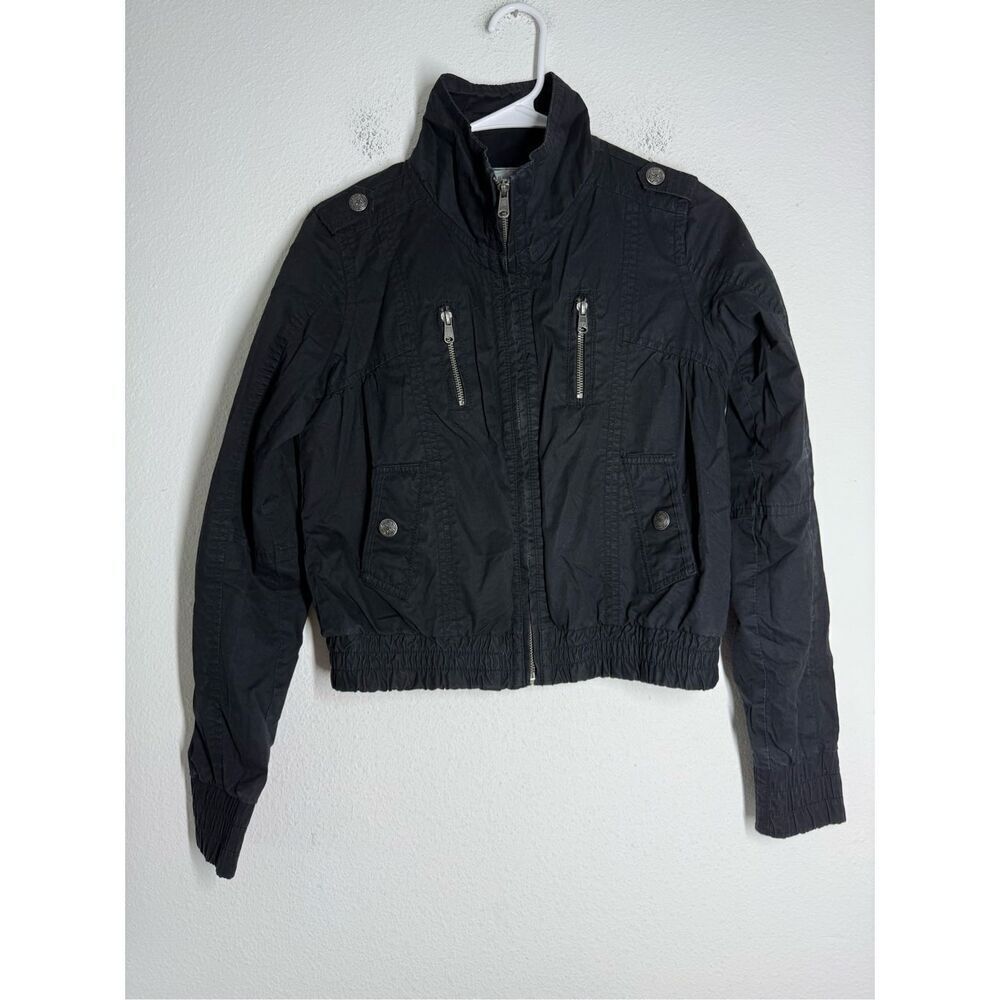 Bershka Premium Outerwear BSKGIRL Black Moto Jacket, Size M Cotton Lined